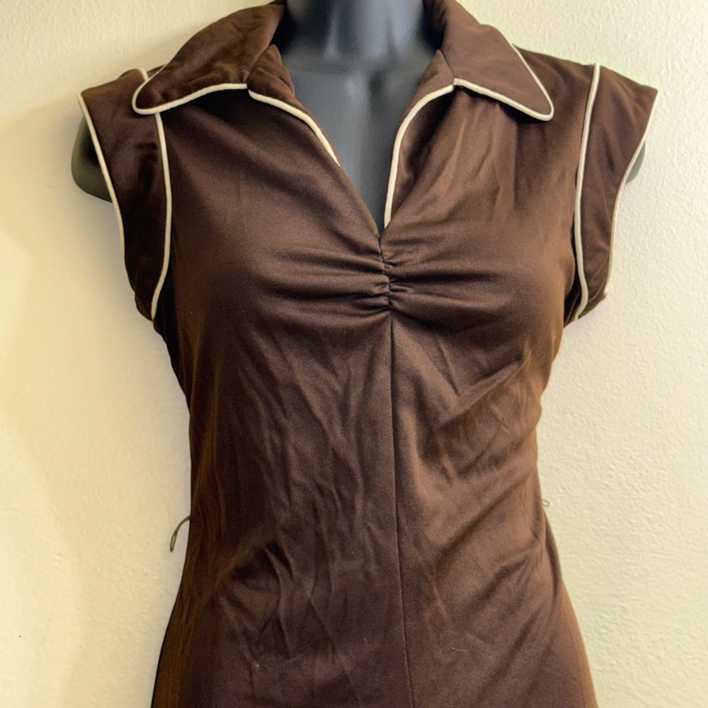 Vintage 60s 70s ILGWU Union Made‎ Brown Mod Midi Dress Size 11 - Picture 4 of 9